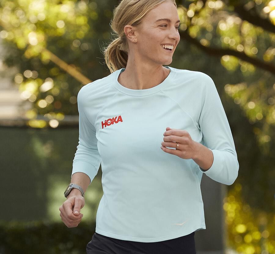 Hoka One One Top Damske Modre - Performance 3/4 Sleeve - 15790-IUJP